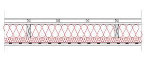 Tasmy i folie isofloc - przekroje - sciany - sciana szkieletowa - konstrukcja drewniana przekroj prostokatny - warstwa izolacji wdmuchnieta miedzy konstrukcyjne profile drewniane i stelaz do plyt g-k - derowerk