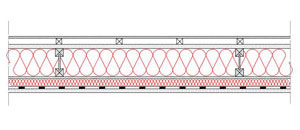 Tasmy i folie isofloc - sciany - sciana szkieletowa - konstrukcja drewniania przekroj dwuteowy - warstwa izolacji wdmuchnieta miedzy konstrukcyjne profile drewniane - warstwa izolacji natrysnieta na plyte OSB - derowerkprzekroje -